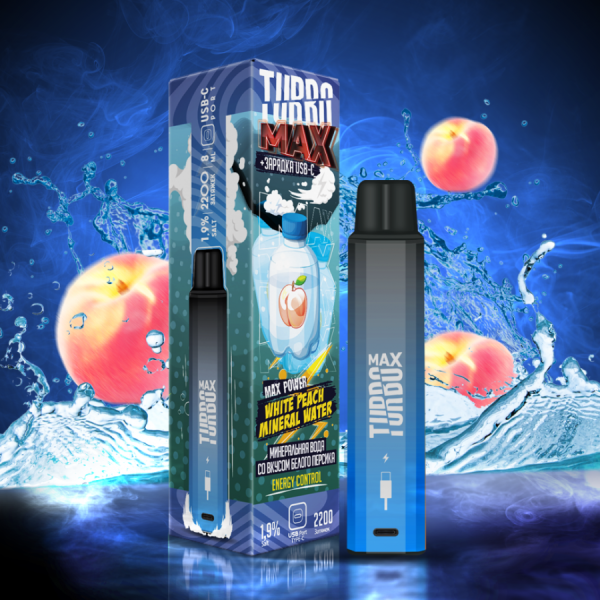 TURBO MAX 2200 - White peach mineral water (Минеральная вода со вкусом персика)